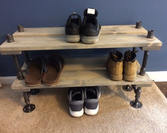 12&quot; Depth Industrial Shoe Rack, Shoe Storage, Shoe Rack, Entryway Shoe Organizer, Shoe Stand (3 different Sizes & NEW Stain Options)