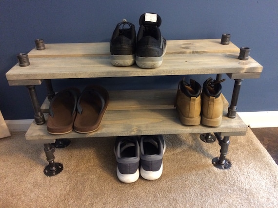 12" Depth Industrial Shoe Rack, Shoe Storage, Shoe Rack, Entryway Shoe Organizer, Shoe Stand (3 different Sizes & NEW Stain Options)