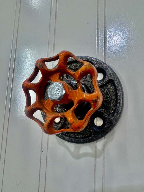 Industrial Orange wall hook and/or curtain tie back with faucet handle