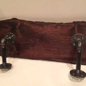 Rustic Bark Edge Wood Shelf with Pipe (Pick your own stain)