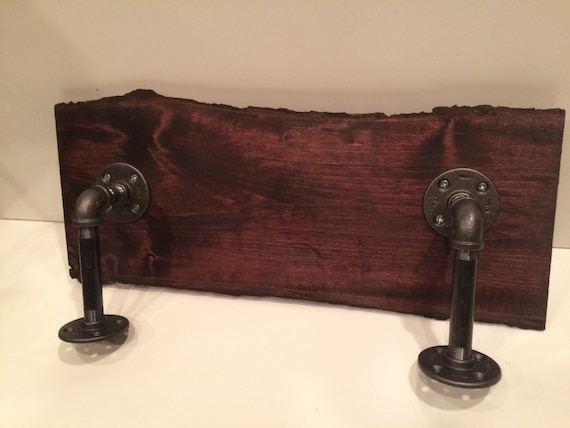 Rustic Bark Edge Wood Shelf with Pipe (Pick your own stain)