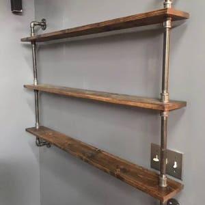 48 WIDE CUSTOMIZEABLE Industrial Pipe Three Shelf Pick your own stain image 1