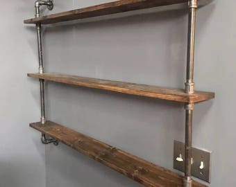 36" WIDE ((CUSTOMIZEABLE)) Industrial Iron Pipe Three Shelf (Pick your own stain)