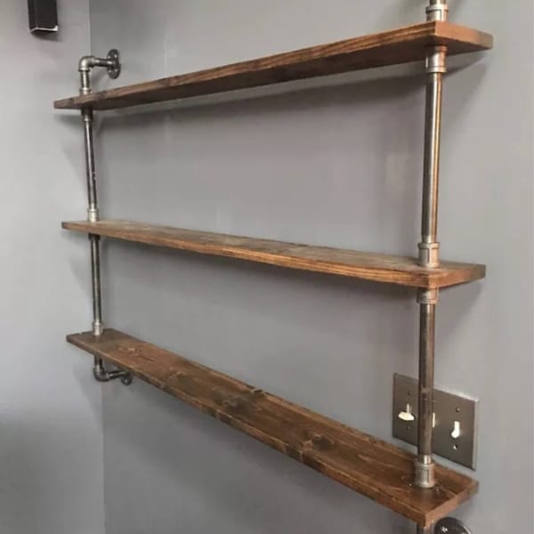 48" WIDE ((CUSTOMIZEABLE)) Industrial Pipe Three Shelf (Pick your own stain)