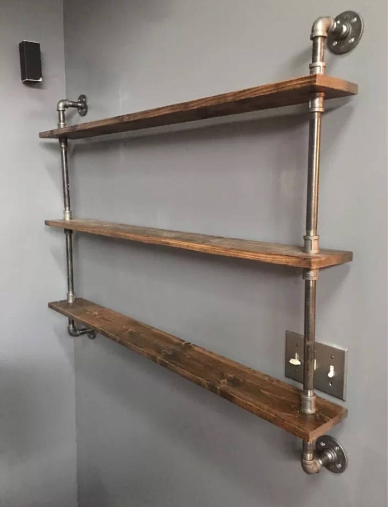 48 WIDE CUSTOMIZEABLE Industrial Pipe Three Shelf Pick your own stain image 1