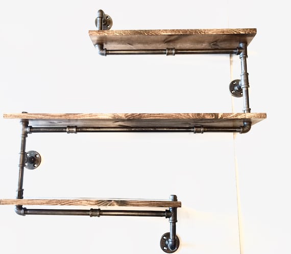 Big Industrial Rustic Urban Three Tier Iron Pipe Shelf (Pick your own stain)(1x6, 1x8, 1x10 or 1x12)