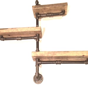 Big 2&quot;x6&quot; Industrial Rustic Urban Pipe Wall 3 Tiers Wooden Shelves (pick your own stain)