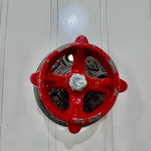 Industrial wall hook and/or curtain tie back with Red faucet handle