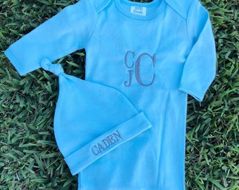 Personalized Baby Gift/Newborn Coming Home Outfit/Baby Shower Gift/Personalized Baby Outfit/Custom Baby Gown/Newborn Hospital Gown and Hat