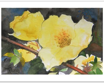 Wild Yellow Roses, Original Still Life Painting, Small Art Painting, Watercolor Painting Yellow Painting, Modern Kitchen Art, Christmas