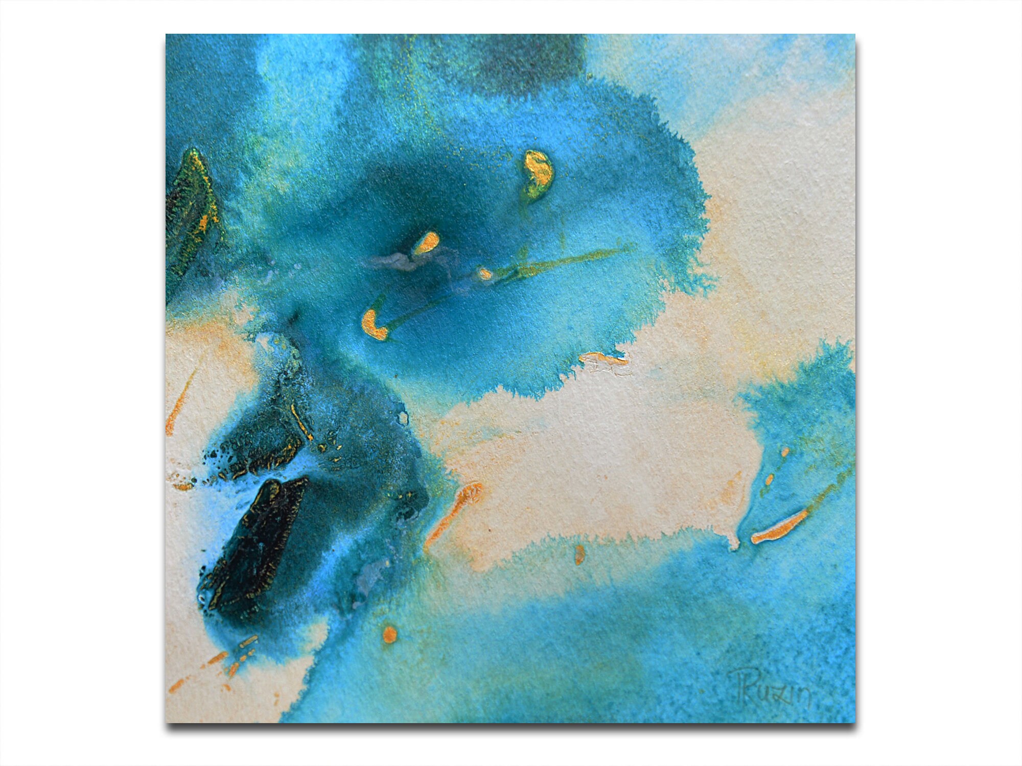 Teal Blue Painting 5x5 Abstract Original Etsy