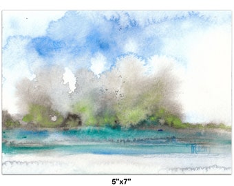 Small Island Watercolor Painting, Ontario Park Coastal Art (7x5)