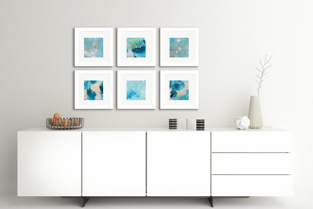 Teal Blue Painting 5x5 Abstract Original Etsy