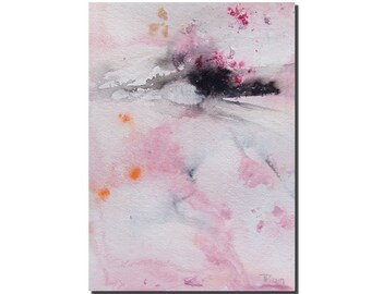 Pink Winter Abstract Landscape, Original Acrylic Painting (7x5)