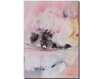 Abstract Landscape, Watercolor Painting, 7"x5", Original Painting, Blush Pink, Original Art Painting, Abstract Art, Gift for Christmas