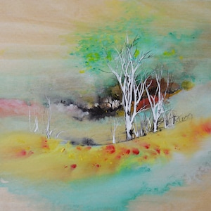 Wood Wall Art,  by Tatjana Ruzin, Handmade, Birch Tree Painting, Nature, Watercolor Painting, Original watercolor, Landscape, Art, Painting