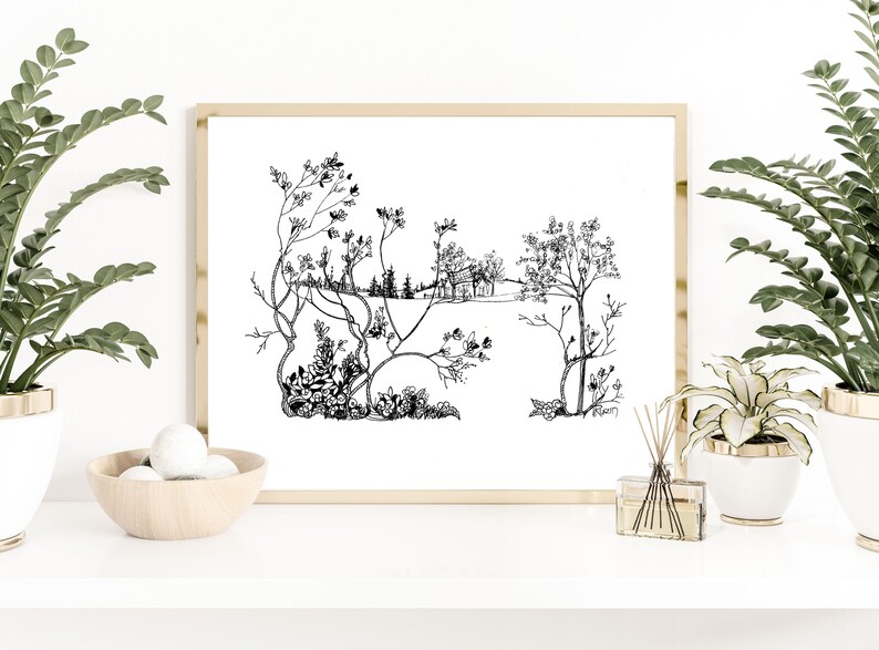 Original Landscape Drawing: Black and White Pen & Ink Art (8x10) - Etsy