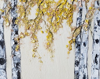 Birch Trees, Painting, by Tatjana Ruzin, 5"x5", Winter Painting, Art, Painting, Christmas, Original Painting, Oil Painting,November, 7, 2023