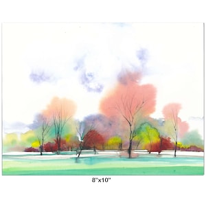 Fall Impression: Handmade Watercolor Forest Landscape Painting (10&quot;x8&quot;)