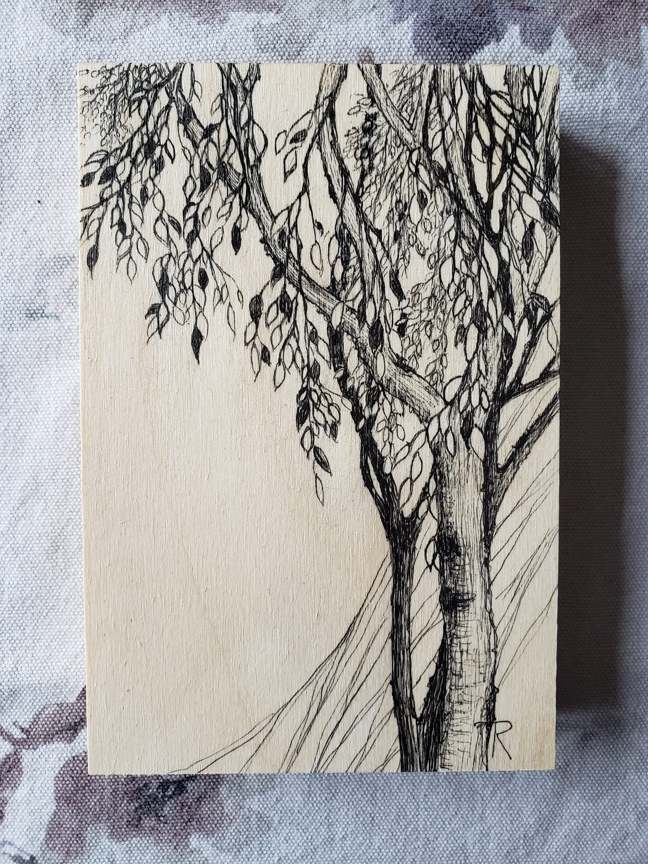 Original Pen and Ink Tree Drawing, Birch Wood Panel Art (4x6) - Etsy