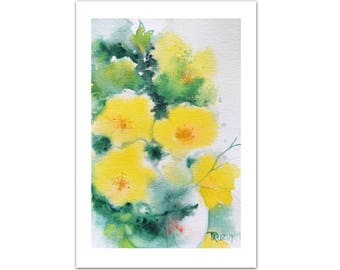 Yellow Roses in Vase, Original Still Life Painting, Small Art Painting, Watercolor Painting Yellow Painting, Modern Kitchen Art, Christmas