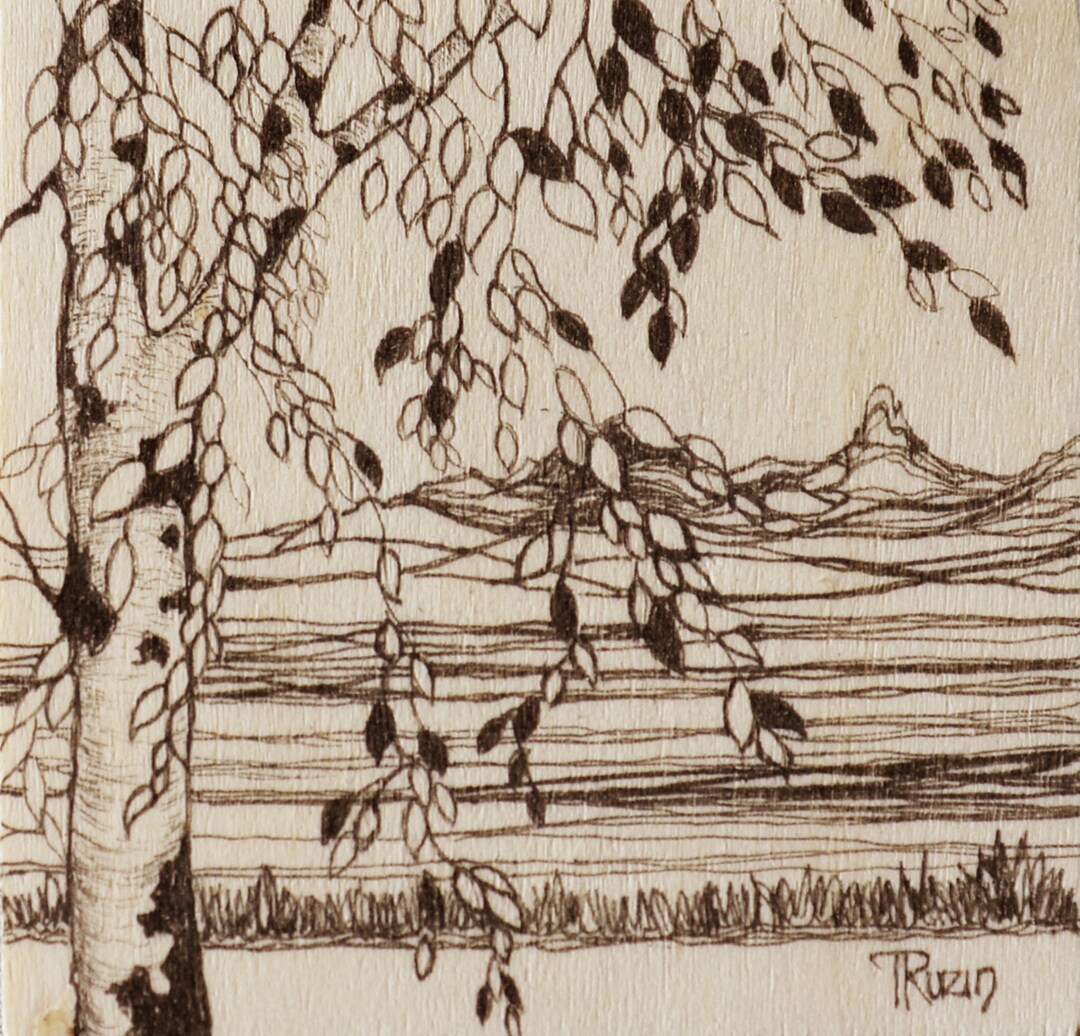 Birch Wood Landscape Art, Pen and Ink Drawing (4x4) - Etsy