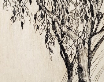 Handmade, 4"x6", Original drawing, wood panel, Christmas, Gift, Landscape, Art, Painting, Drawing and Illustration, Pen and Ink, vertical