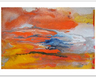 Fall Painting, Abstract Landscape Painting, Orange Blue Abstract Acrylic Painting, Christmas Gift for Coworkers, Modern Art, Minimalist