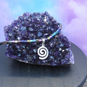 Sterling Silver Spiral Pendant on seed bead necklace