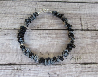 Snowflake obsidian and sterling silver bracelet
