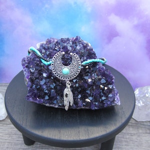 Black and Blue, Crescent Moon and Feathers Choker Necklace