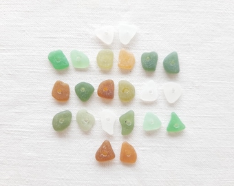 Cuentas de vidrio marino auténticas de 1 cm perforadas en el centro, 22 cuentas de vidrio pulido. Juego ideal para joyería.