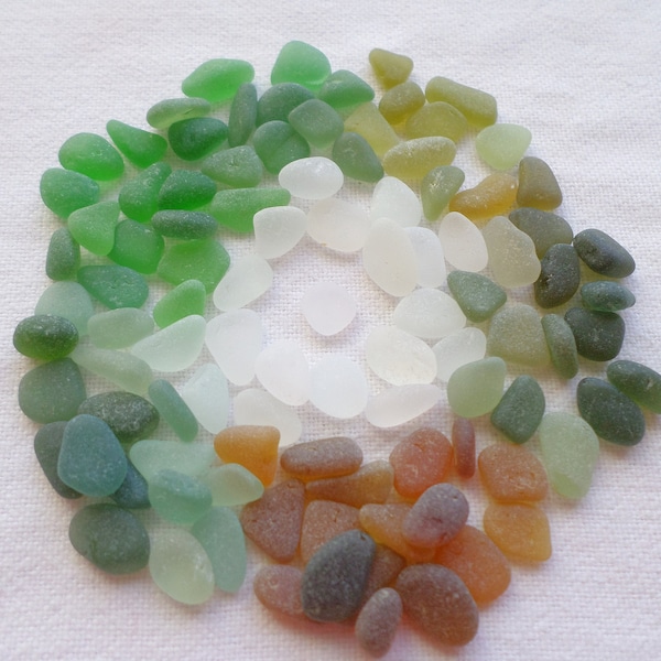 Genuine sea glass, 100 pcs, multicolored coffee bean (~0.20 to 0.40 inches). Ideal lot for decoration, jewelry, mosaic, collection.