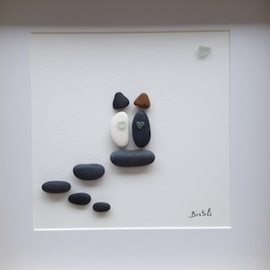 Pebble Art, Loving couple, Poetic pebble painting, Path of lovers, Minimalist decoration. Poetic wall decoration,