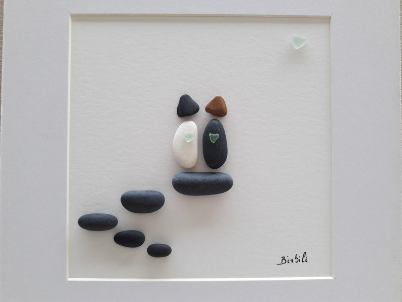 Pebble Art, Loving couple, Poetic pebble painting, Path of lovers, Minimalist decoration. Poetic wall decoration, imagem 2