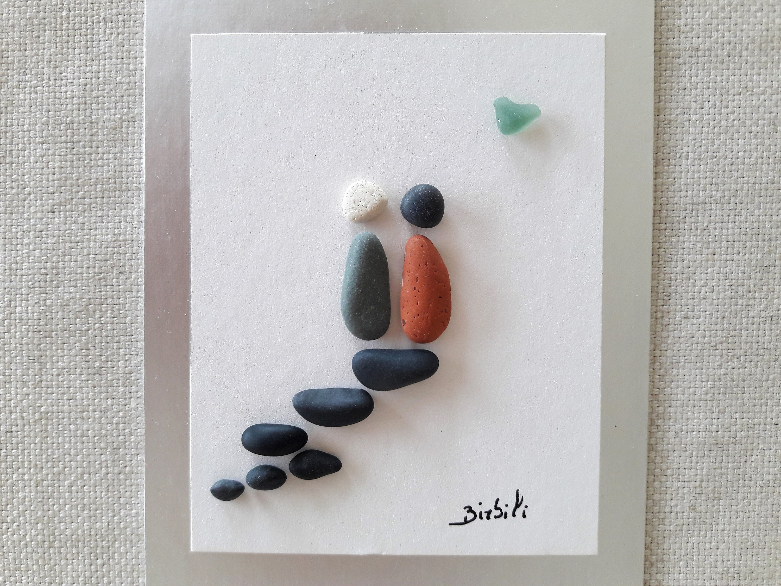 Couple d'amoureux, Cadeau Pour La St Valentin, Art Du Verre de Mer et Des Galets, Recyclage .