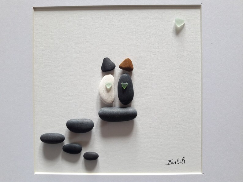 Pebble Art, Loving couple, Poetic pebble painting, Path of lovers, Minimalist decoration. Poetic wall decoration, image 3