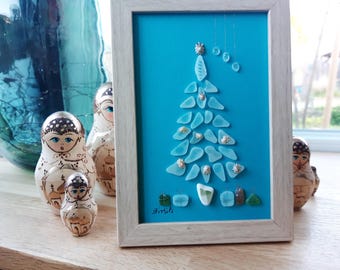 Árvore de Natal de vidro marinho, decoração de Natal, árvore de Natal de sereia! Mini árvore de Natal, árvore de Natal de vidro polido, upcycling