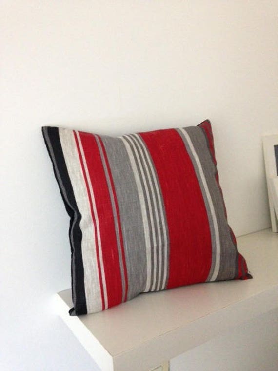 striped pillow cover red black and gray etsy red and gray