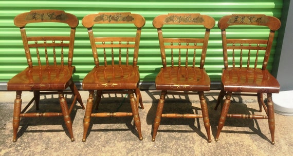 Vintage Ethan Allen Hitchcock Style Pine Dining Chairs Set Of Etsy