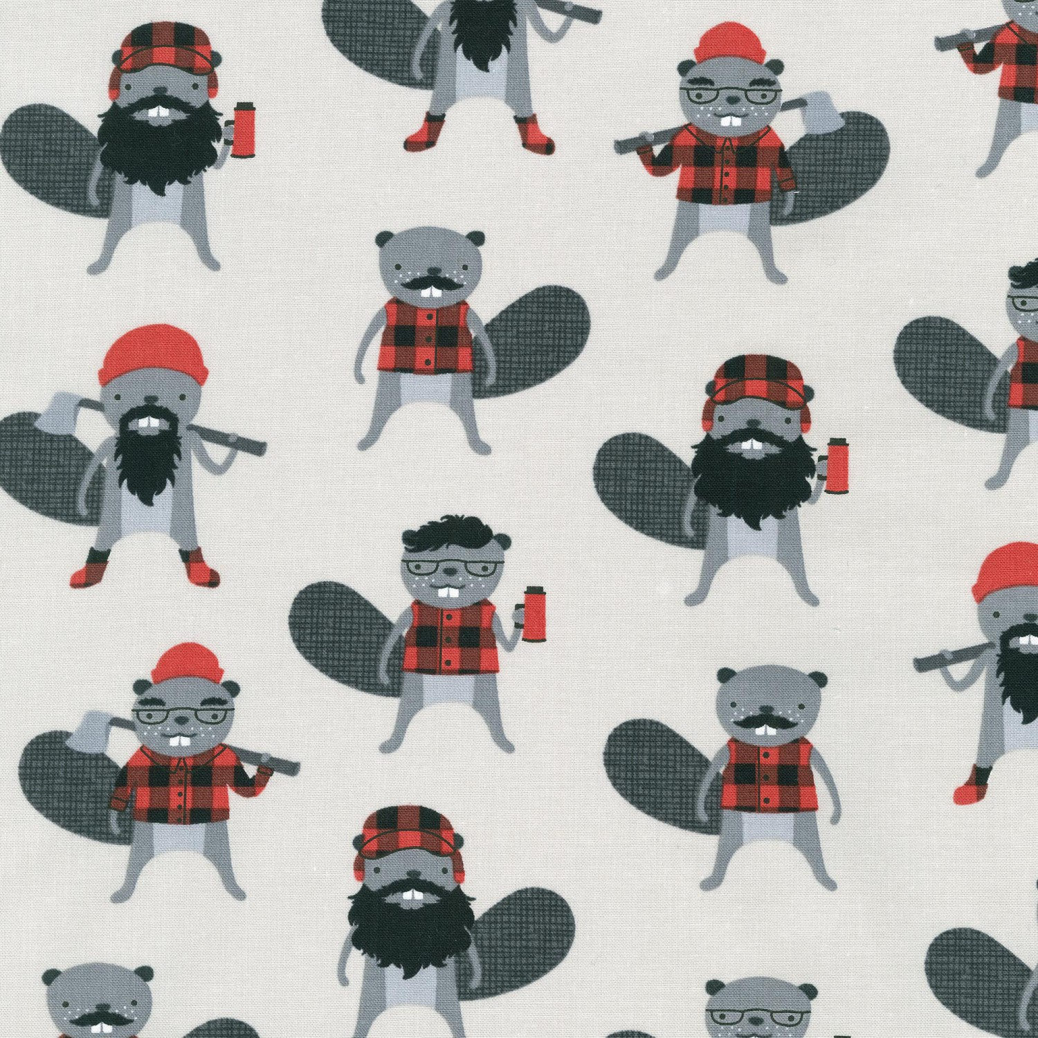 Burly Beavers in Steel by Andie Hanna for Robert Kaufman quilting cot…