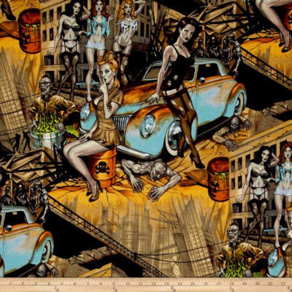 Alexander Henry Fabric Zombie Apocalypse Rust HALF METRE