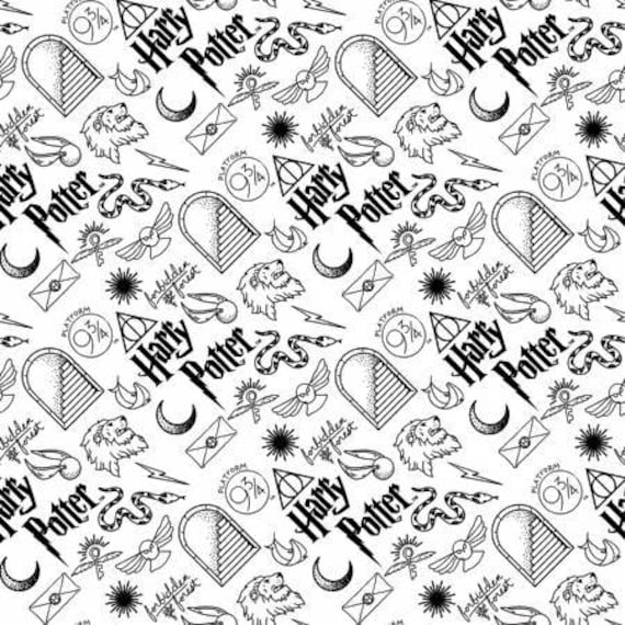 Line Art White Cotton Multiple Sizes Wizarding World Harry Potter Fabric