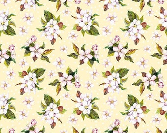 Pretty in Pink White Blossoms on Yellow Digital Print cotton fabric from In the Beginning Fabrics 4PIP-1 woven quilting cotton yardage