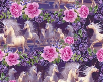 Unicorns Scenic woven cotton fabric by Jason Yenter for In the Beginning Fabrics 4UN-1 florals woven quilting cotton yardage