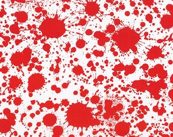 White and Red Paint Splatter Cotton Fabrics from Robert Kaufman quilting cotton blood splatter fabric material by the yard or metre