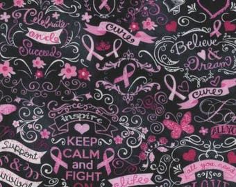 Black Pink Ribbon Cotton from Timeless Treasures C3999-BLK cancer awareness breast cancer fabric by the yard or metre