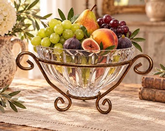 Vintage Mikasa Reflections Austrian Crystal Bowl in Brass Scroll Stand | Elegant Serving Bowl | French Country Table Decor