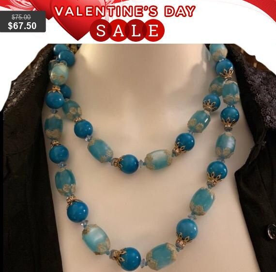 Vintage Vendome Turquoise Long Necklace w/Art Bead