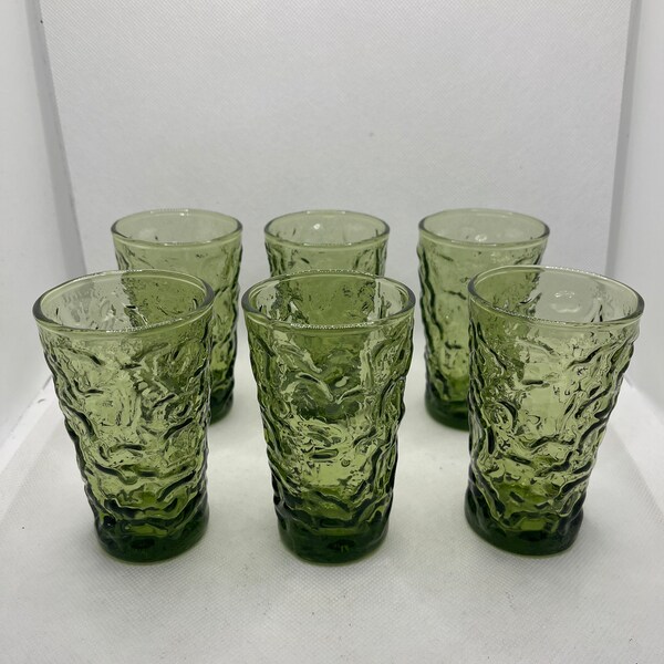 Vintage Anchor Hocking Lido Milano Juice Glasses Avocado Green / Set of 6